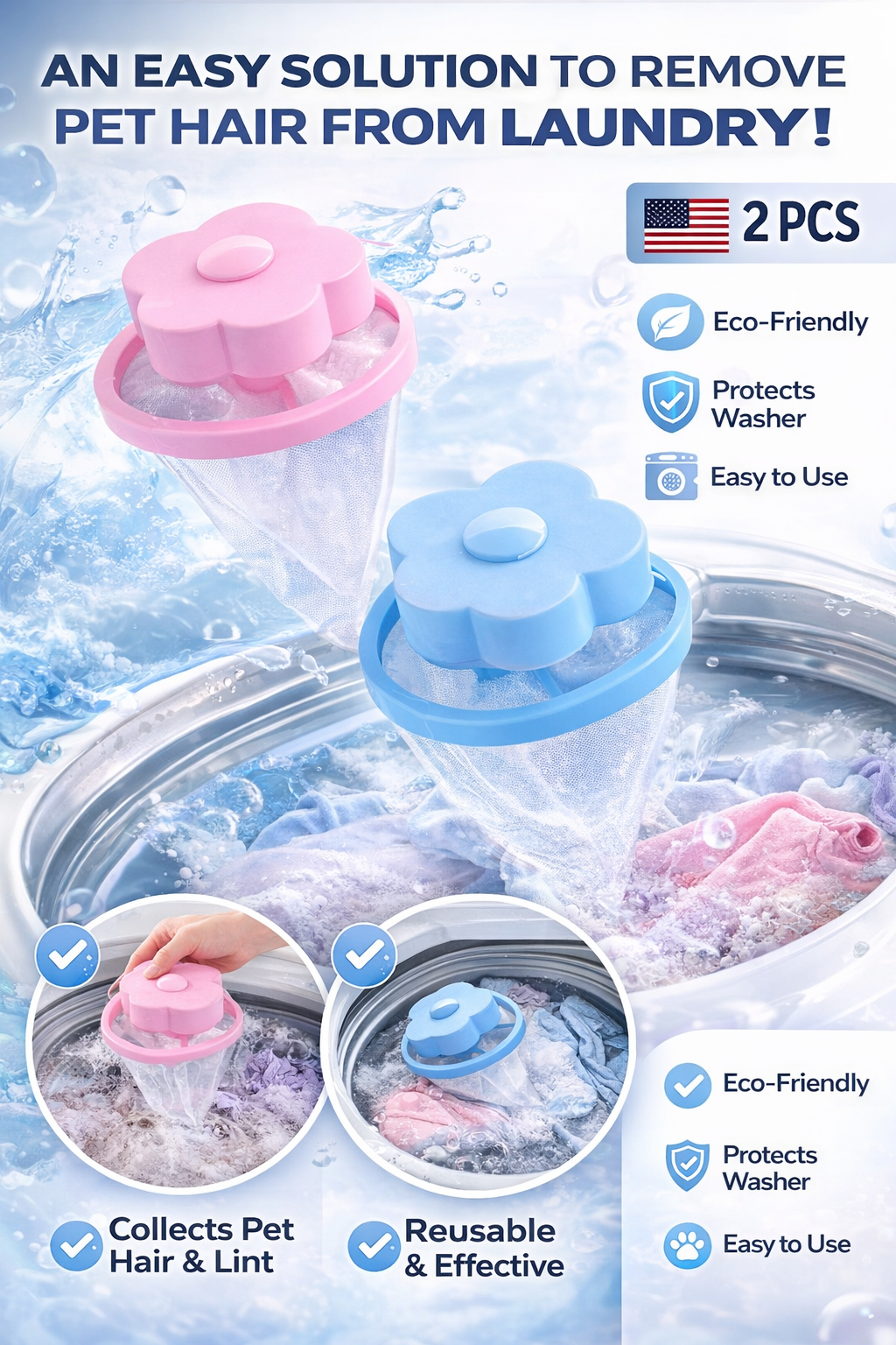 2 Pcs Reusable Laundry Fur Catcher